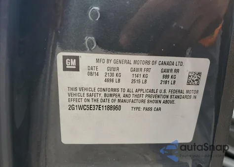 2014 Chevrolet Impala Limited Ltz from USA, damaged, VIN 2G1WC5E37E1188960